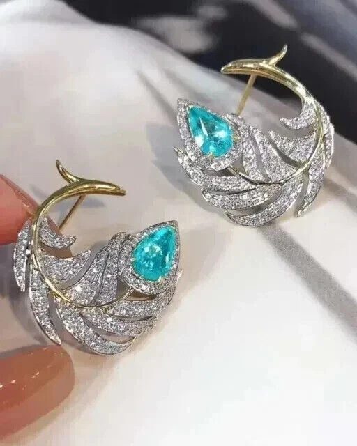 2.20Ct Pear Cut Lab-Created Topaz Feather Stud Earrings 14K Two-Tone Gold Plated