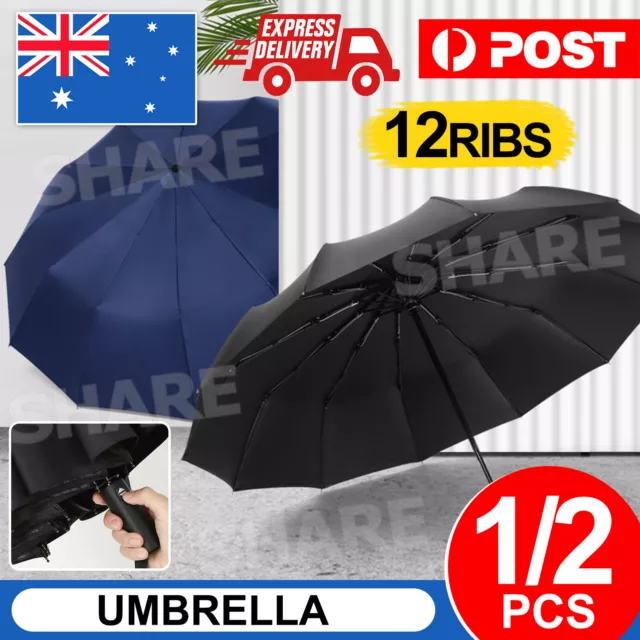 12Ribs Automatic Folding Umbrella Windproof Auto Open Compact With Fiberglass