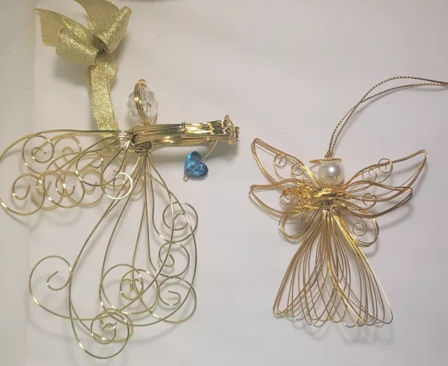 2 Gold Wire Radiant Angel Ornament Lot Birthstone December Blue Zircon Avon 1997