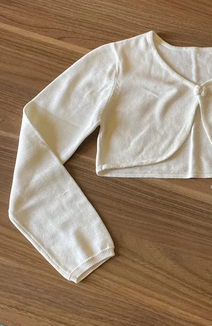 Cardigan bolero crema per ragazze fiocco a maglia 6 anni nuovo