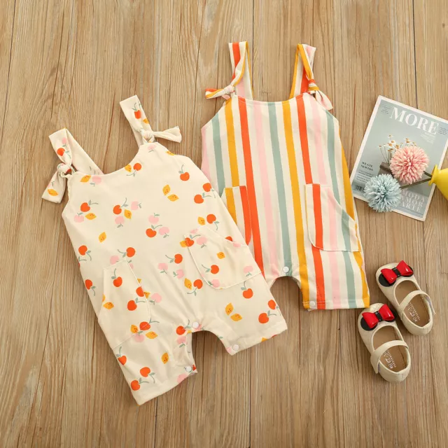 Newborn Infant Baby Boys Girls Fruit Print Striped Romper Jumpsuit Clothes