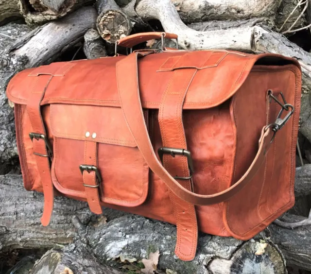 23 In Vintage Leather Duffel Bag Weekend Travel Luggage Handbags Holdalls Duffel