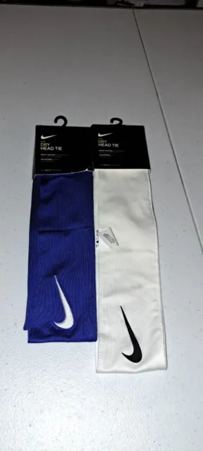 NEW Mens Nike Dry Head Tie Dri-Fit Headband Activewear Gym Train Blue&White