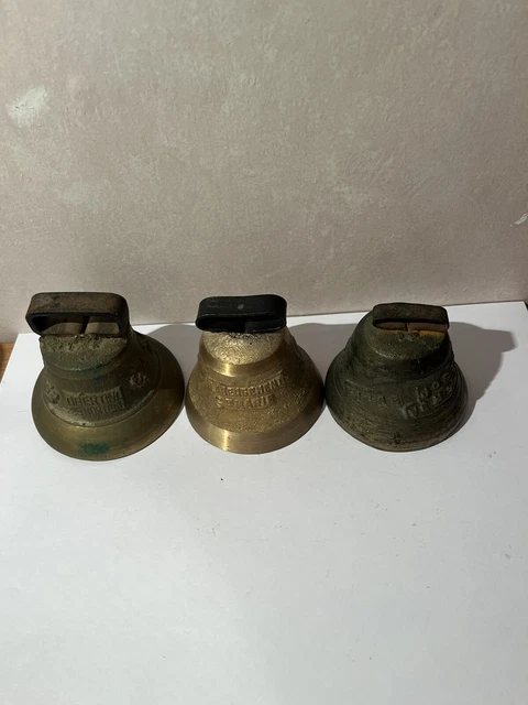 Lot De 3 Anciennes Sonnettes De Vélo En Laiton – Diamètre 6 Et 6,2 Cm
