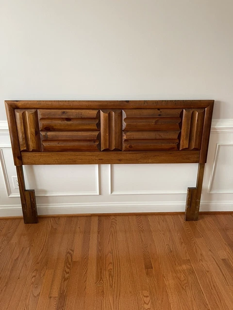 Vintage Mid-Century Modern Brutalist 1970 Walnut Wood Full Size 60” Headboard