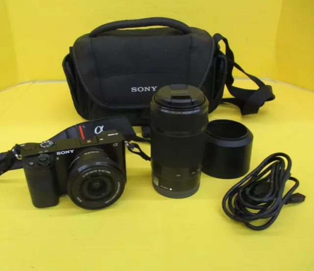 Sony Alpha α6000 24.3MP Digital SLR Camera - Black (Kit w/E PZ 16-50mm /55-210mm