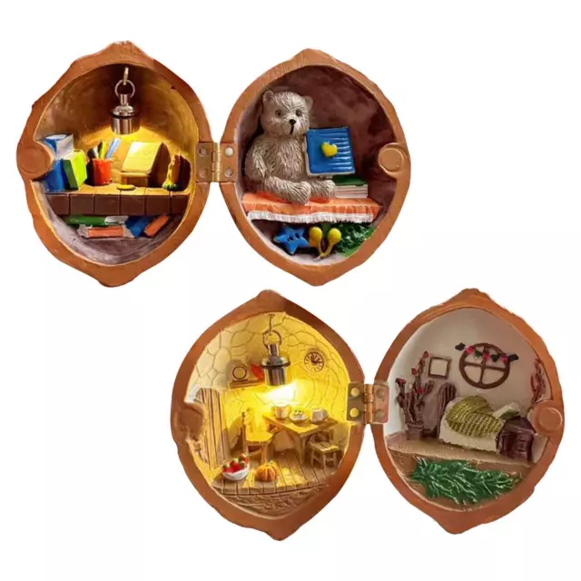 Tiny World Walnut House Small World Toy Decoration Resin Miniature Dollhouse