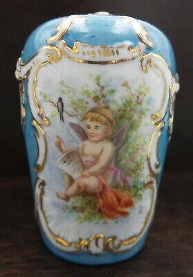 Rare Antique 19th Century French Blue Hand Painted Porcelain Walking Cane Handle