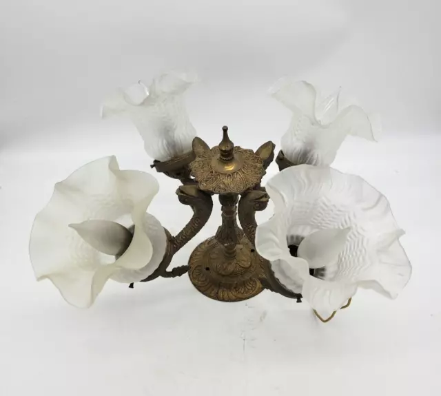 Vintage Koi Fish Ceiling Lamp Solid Brass Figure Oriental Mythical 18"