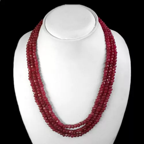 Top Exclusive Quality 373.50 Cts Natural 3 Strand Enhanced Ruby Necklace (Rs)