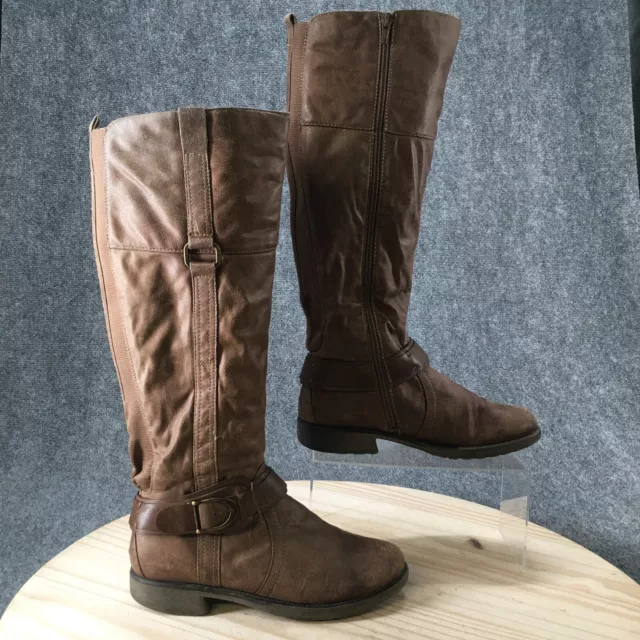 Baretraps Boots Womens 7.5 Salvador Tall Knee High Riding Brown Faux Leather Zip