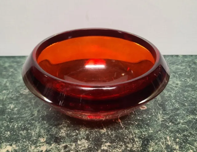 Heavy Teleflora Round Ruby Red Glass Bowl Vase Fluted 8x4"