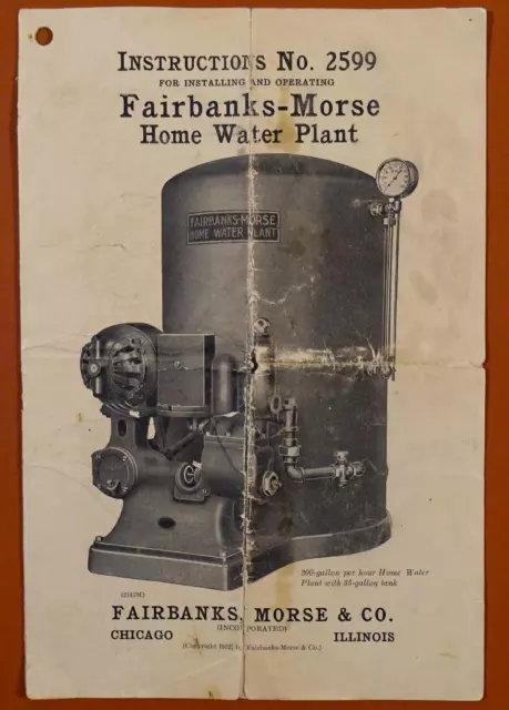 Fairbanks-Morse & Co. Home Water Plant Instructions #2599  ©1922 Bk4-J