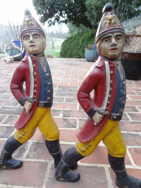 Antique Cast Iron Hessian Soldier Fireplace Andirons