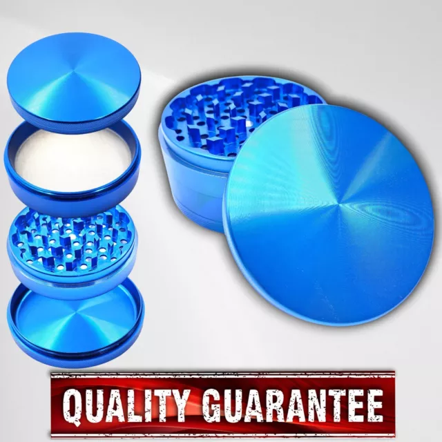 Premium Aluminum 4" 100mm Large 4 Piece Herb Spice Tobacco Grinder Crusher Blue