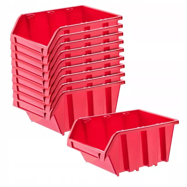 Caja apilable de taller KADAX, de plástico PP, roja, 10 unidades, 195 x 120 mm