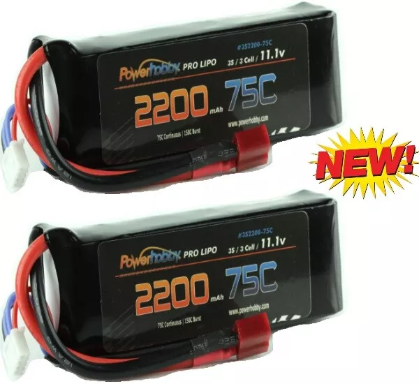 Powerhobby 3S 11.1V 2200mAh 75C Lipo Battery Pack w Deans Plug  ( 2 Pack )