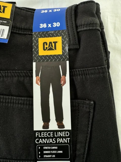 CAT Caterpillar Fleece Lined Black Canvas Work Pants Men's Size 36 x 30