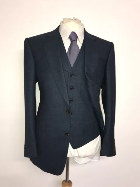 CHESTER BARRIE SAVILE Row - TUTA 3 PEZZI LANA VERDE - 40 Reg -W34 L32 - INDOSSATA UNA VOLTA