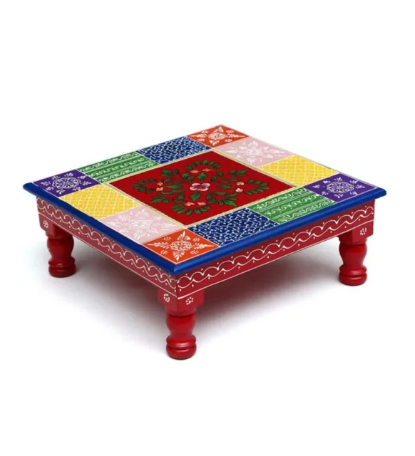 Floral Painting Decorative Wooden Bajot Chowki For Multipurpose Use - Cpg