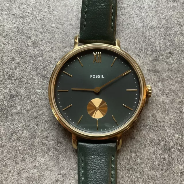 Fossil Womens Watch ES4662 36mm Gold Tone Case W/Dark Green Dial & Band B-M