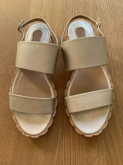 Salvatore Ferragamo women shoes size 7.5 Gold Sandal Cork Sole
