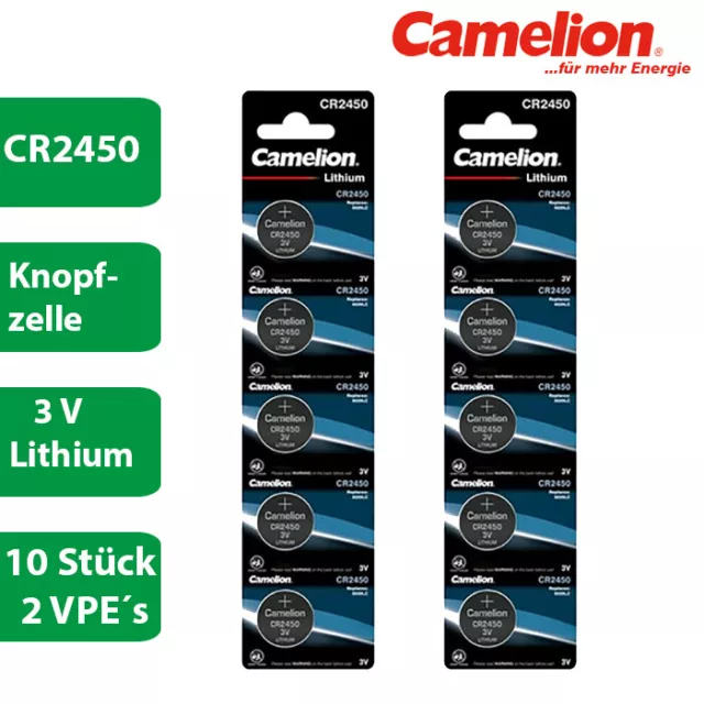 10 x Camelion CR 2450 3V Lithium Batterie Knopfzelle DL2450 im Blister - 2x 5er