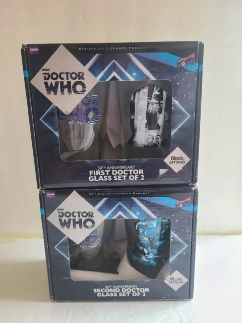 50th Anniversary The First Dr Who 16 oz Pint Glasses Set of 4 NEW