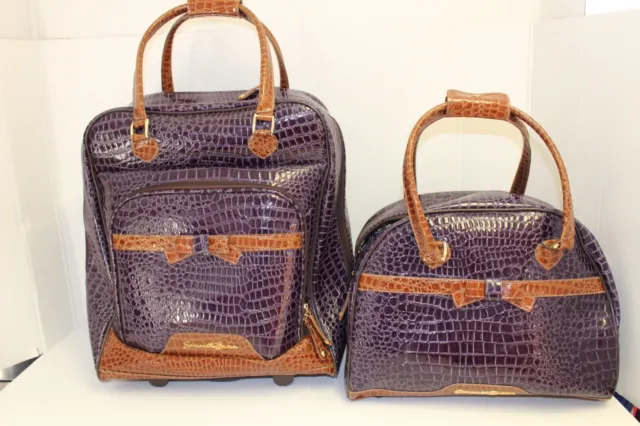 Samantha Brown  Purple Croco Embossed  Rolling Carry-on Suitcase and over night