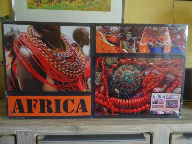 Tableau Decoration Murale  4 Photos Sur Toile Africa Bijoux Costume  74 X 40 Cm