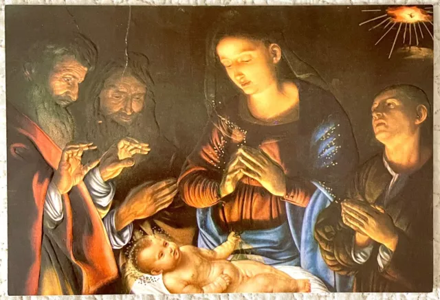 Unused Christmas Mary Baby Jesus Glow Light Retro Vintage Greeting Card 1970s