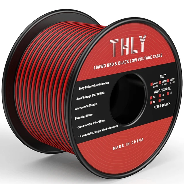 THLY 18 Gauge Wire,120FT 18 AWG 2 Conductor Red and Black Wire DC Cable 12V/24V
