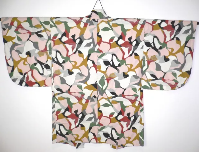 1930s Vintage Japanese Silk Haori Kimono Jacket Muliticoloured Modernist Design