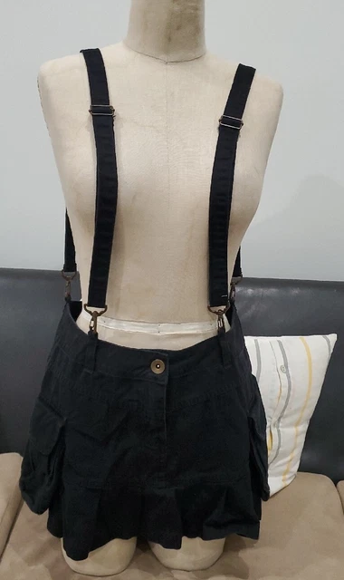 VTG 90s Y2K Goth Skater Grunge Cargo Ruffle Suspenders Mini Skirt Womens Sz M