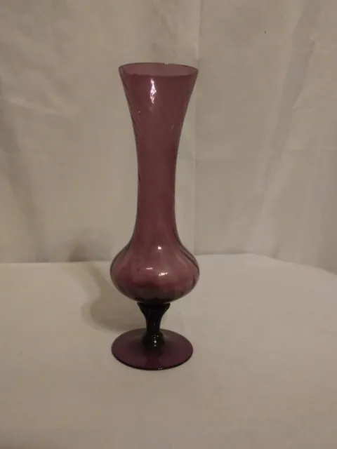 Vintage Purple Handblown Glass Bud Vase~Footed~Swirl Design~8"