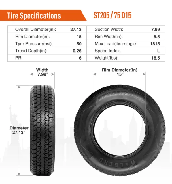 Set Of 4 ST205/75D15 Trailer Tires 6Ply Heavy Duty 205 75 15 Replacement Tyres 3