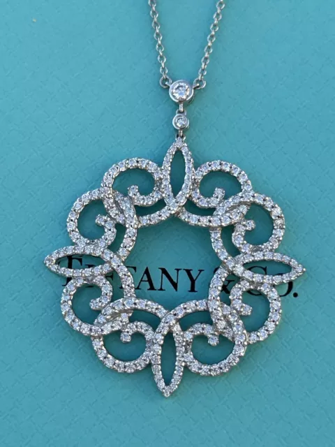 Tiffany & Co Platinum Diamond Enchant Scroll Oversized Pendant Necklace, .98 TCW 2