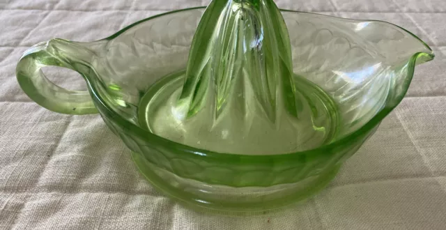 Vintage Uranium Green Depression Glass ~ Large Juicer/Reamer ~ 6" Diameter