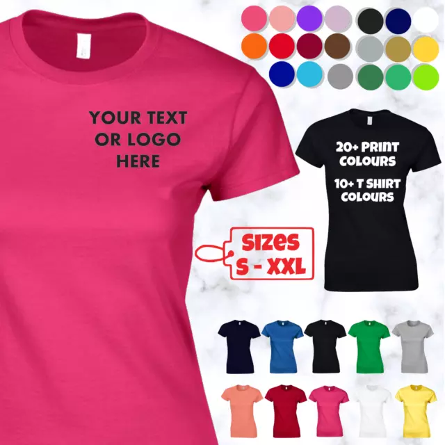 Ladies Personalised Left Breast T Shirt Printing Custom Design Name Text Logo