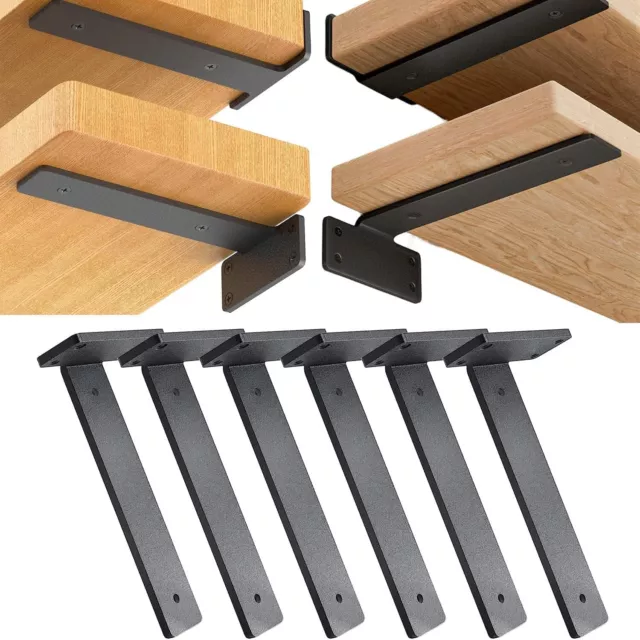 10 Inch Heavy Duty Shelf Brackets, 6 Pack Black Floating Hidden Shelf Bracket...