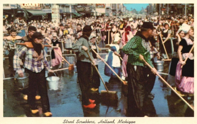 Postcard MI Holland Street Scrubbers Tulip Time Festival 1963 Vintage PC f8343