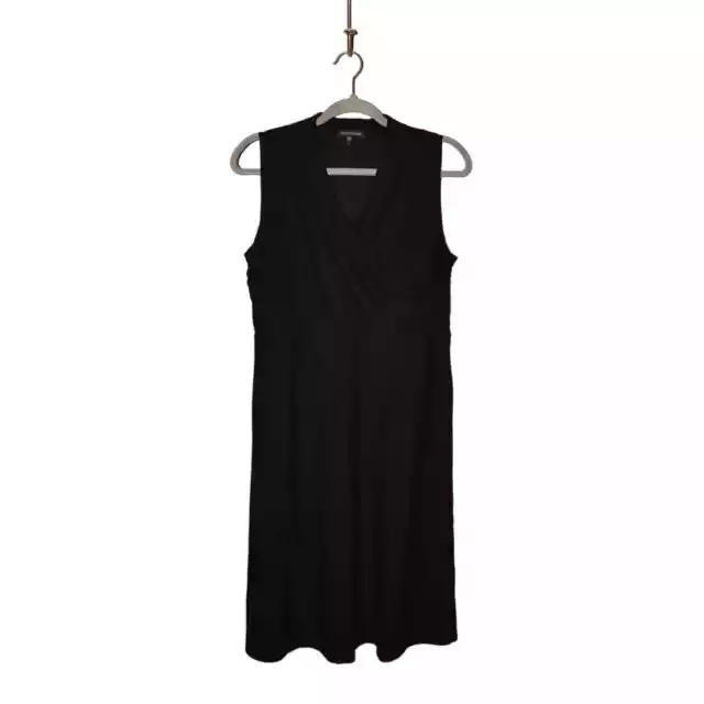 EILEEN FISHER $248 Washable Crepe Surplice Neck A-Line Dress Black Small