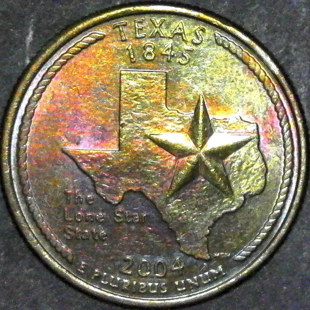 2004 Quarter- TEXAS - MONSTER RAINBOW TONED. TONING. SN327