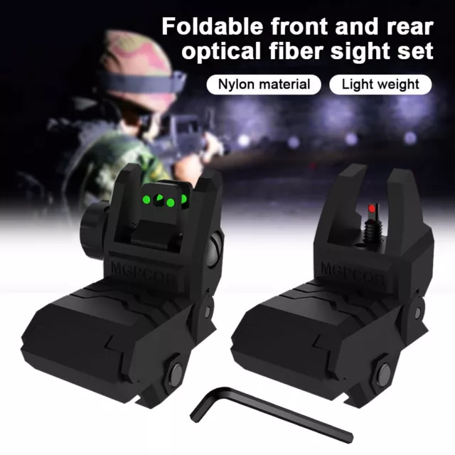 Tactical Foldable Fiber Optic Sight Front&Rear fit 20mm Picatinny Weaver Rail UK