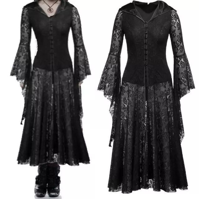 Women's Gothic Victorian Vintage Lolita Black Dress with Long Lace Skirt