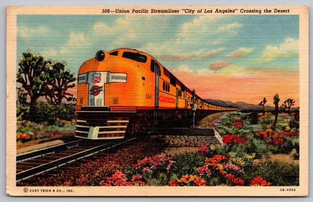 American Southwest Union Pacific Streamliner Train Railroad Linen Postcard