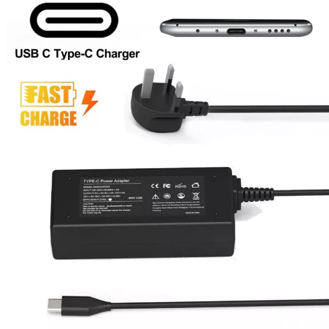 65W USB-C Type-C Cable For HP/Lenovo/Acer/Asus Adapter Chromebook Laptop Charger