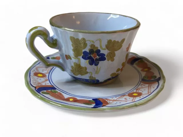 Italian Chinoiserie Blue Floral Coffee Tea Cup And Saucer Pottery Made in Italy