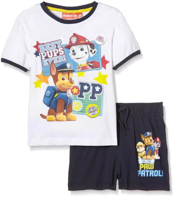 Paw Patrol completo maglietta T-shirt Manica corta pantaloncini Bambino 3-8 b/bl