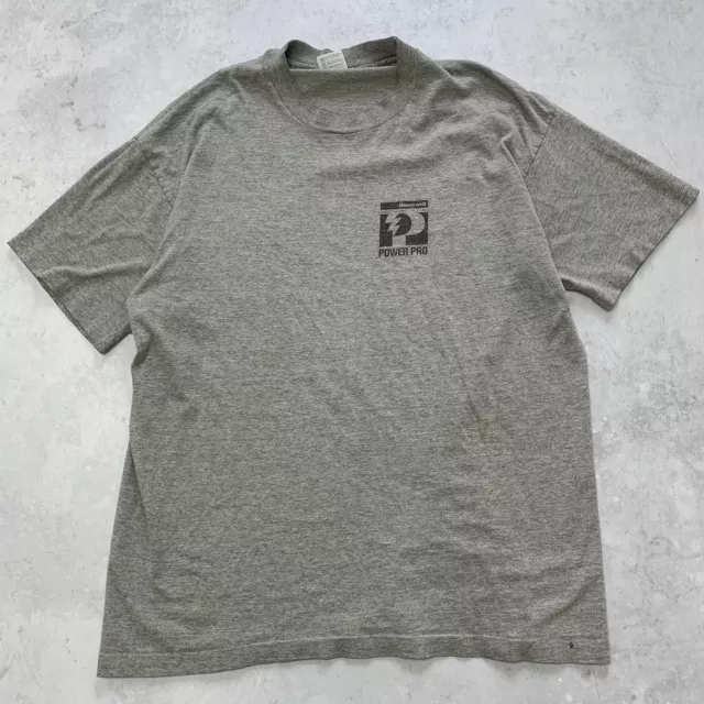 Vintage T Shirt Mens Large Grey Single Stitch Graphic Print 90s USA Anvil